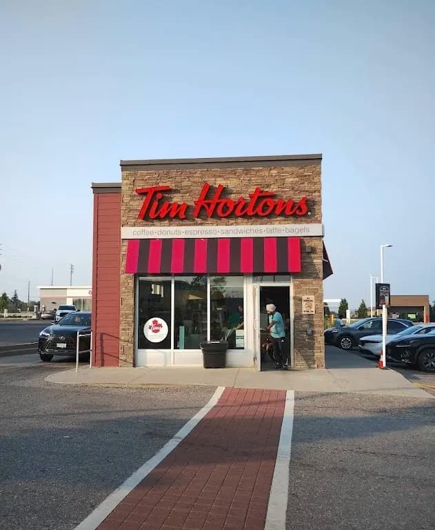 Tim Hortons storefront and interior at 15 Ace Drive, Brampton, ON