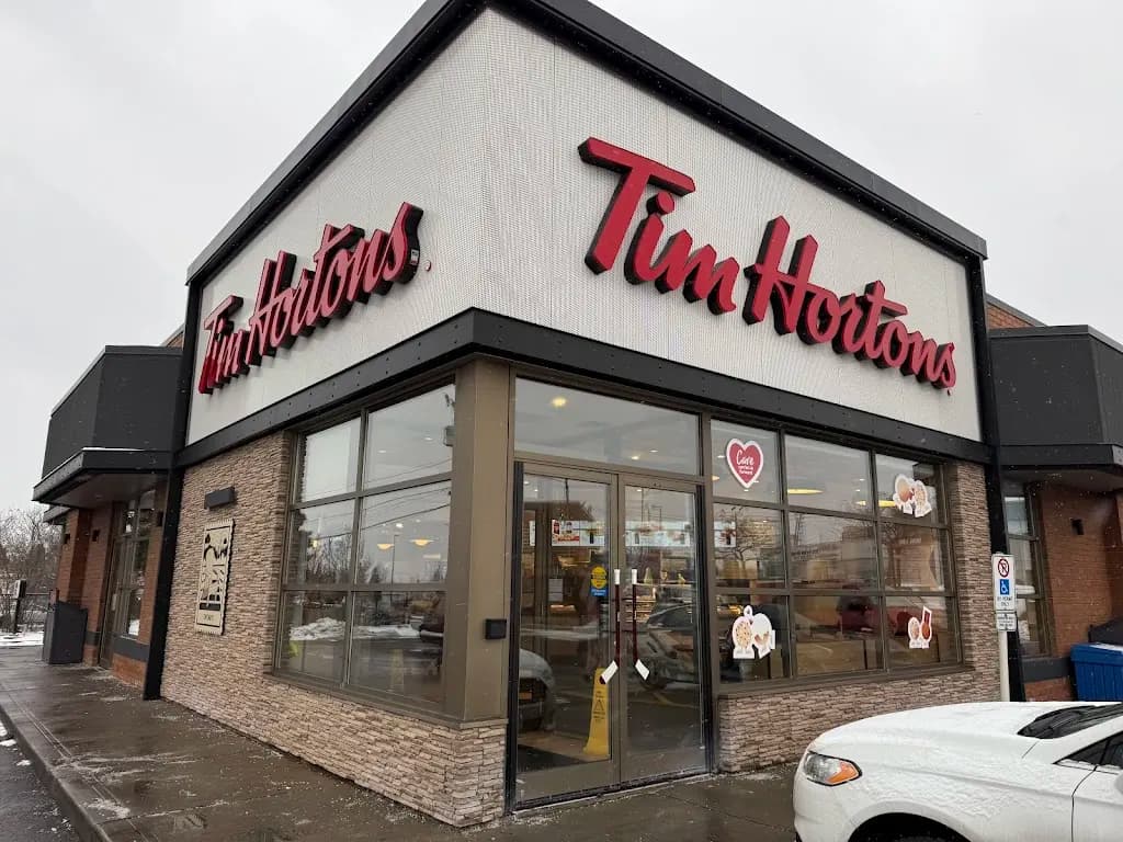 Tim Hortons storefront and interior at 35 Peel Centre Dr, Brampton, ON