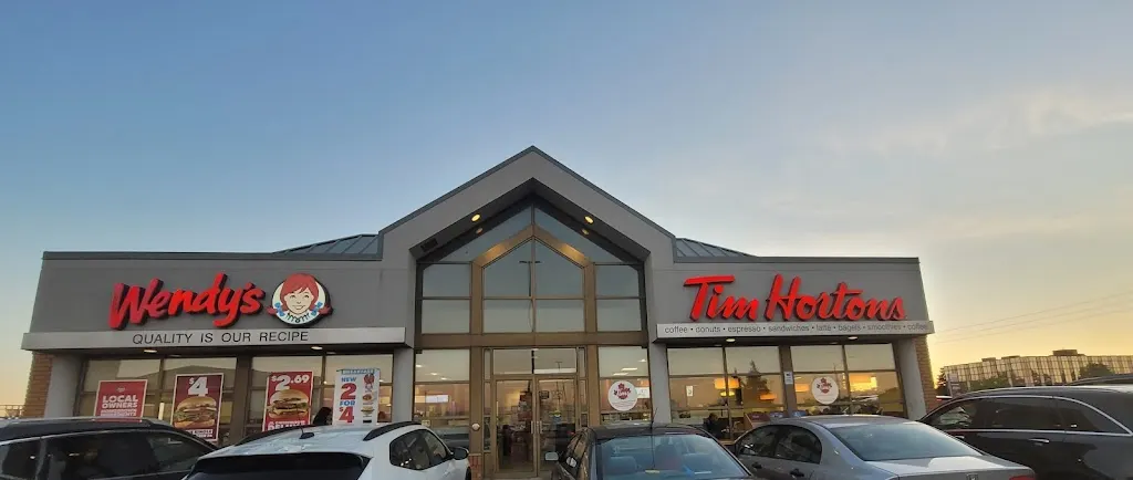 Tim Hortons storefront and interior at 70 Biscayne Cr, Brampton, ON
