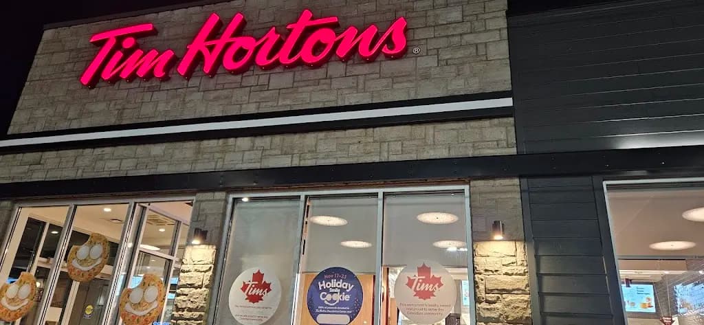 Tim Hortons storefront and interior at 240 Wanless Dr, Brampton, ON