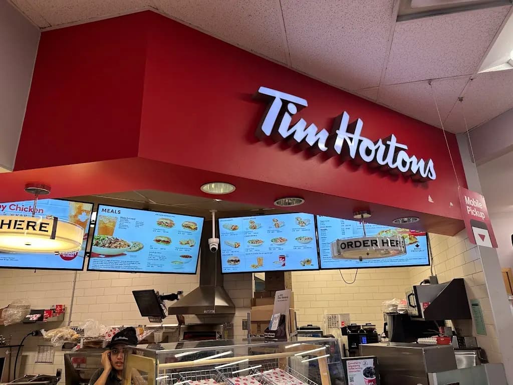 Tim Hortons storefront and interior at 281 Richvale Dr South, Brampton, ON