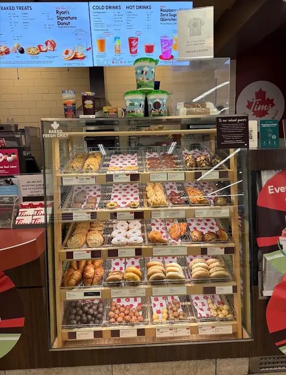 Tim Hortons storefront and interior at 5085 Mayfield Road, Brampton, ON