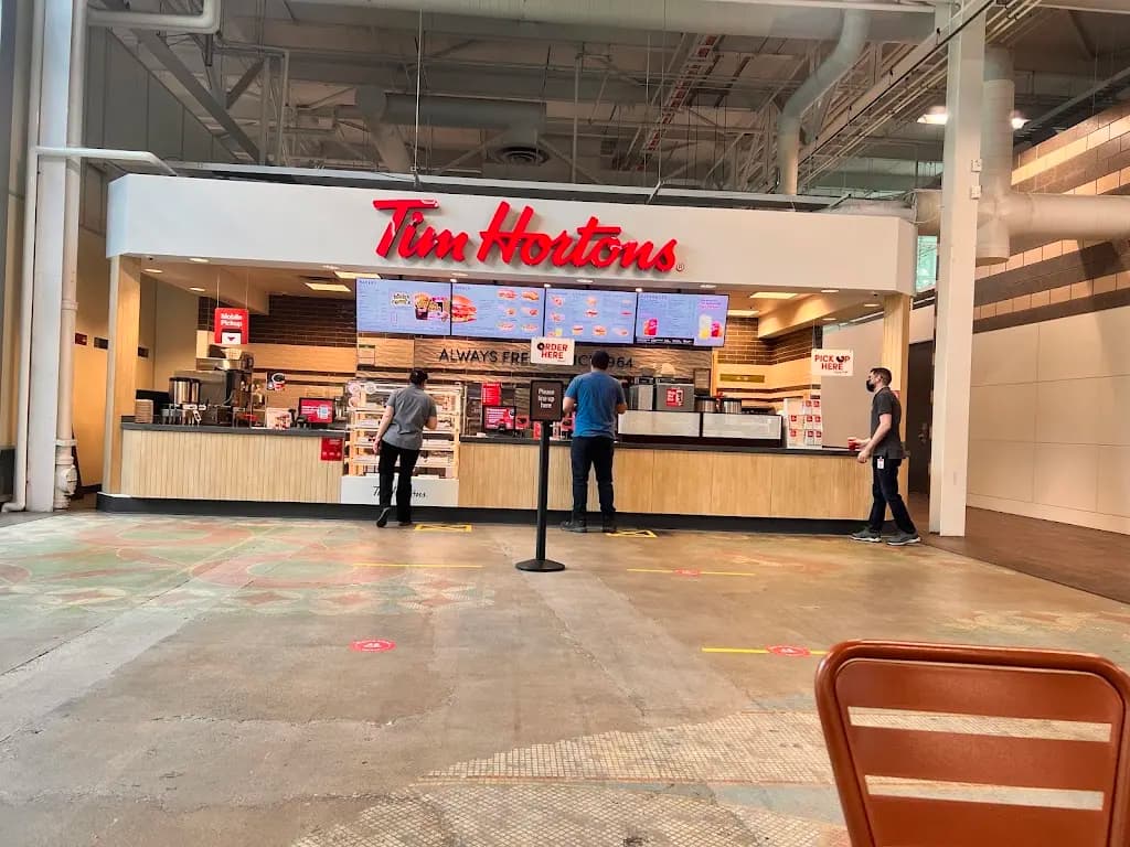 Tim Hortons storefront and interior at 8160 Dixie Rd, Brampton, ON