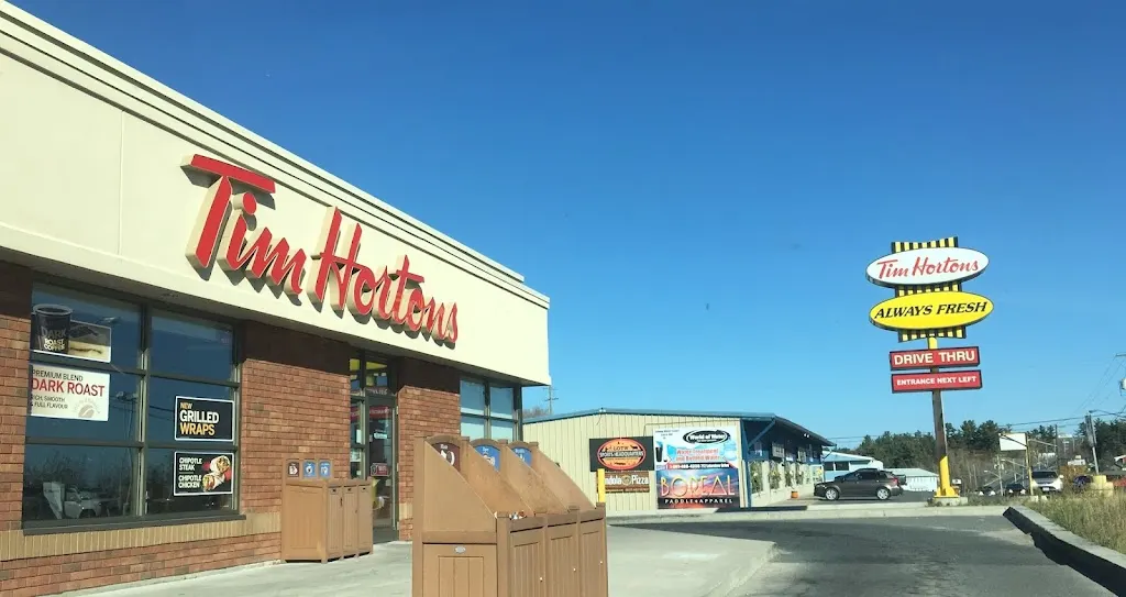 Tim Hortons storefront and interior at 9800 Chinguacousy Rd, Brampton, ON