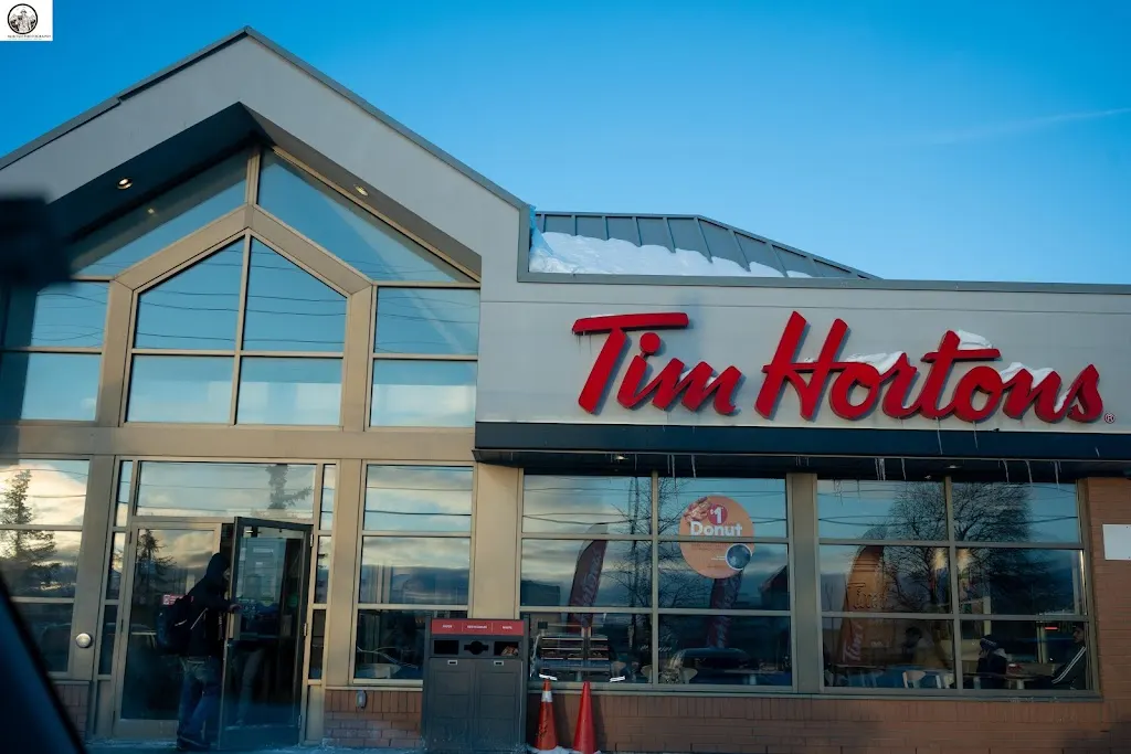 Tim Hortons storefront and interior at 10010 Mclaughlin Rd N, Brampton, ON