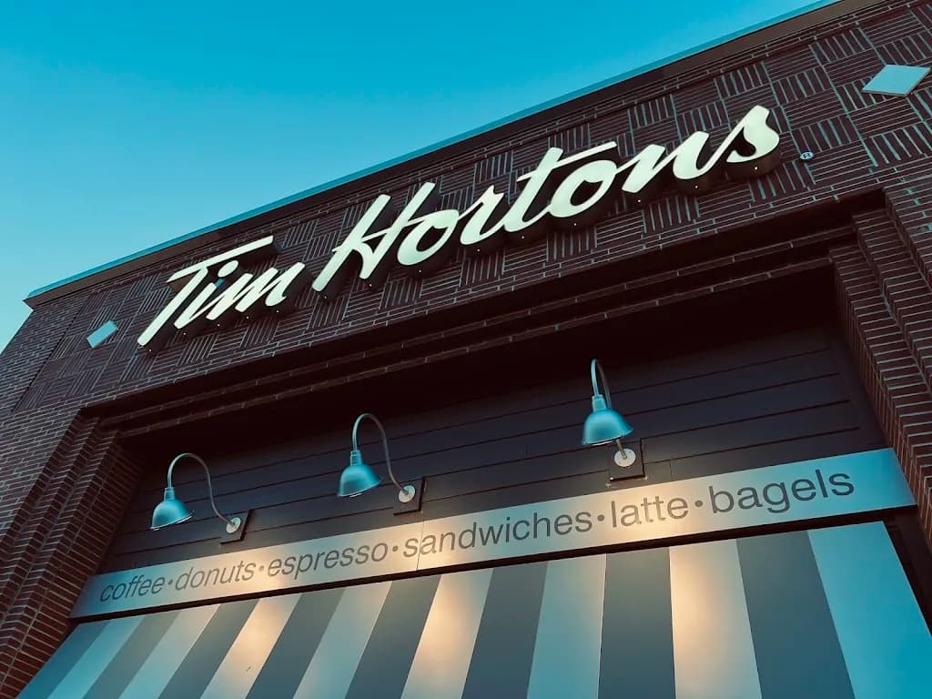 Tim Hortons storefront and interior at 11075 Creditview Road, Brampton, ON
