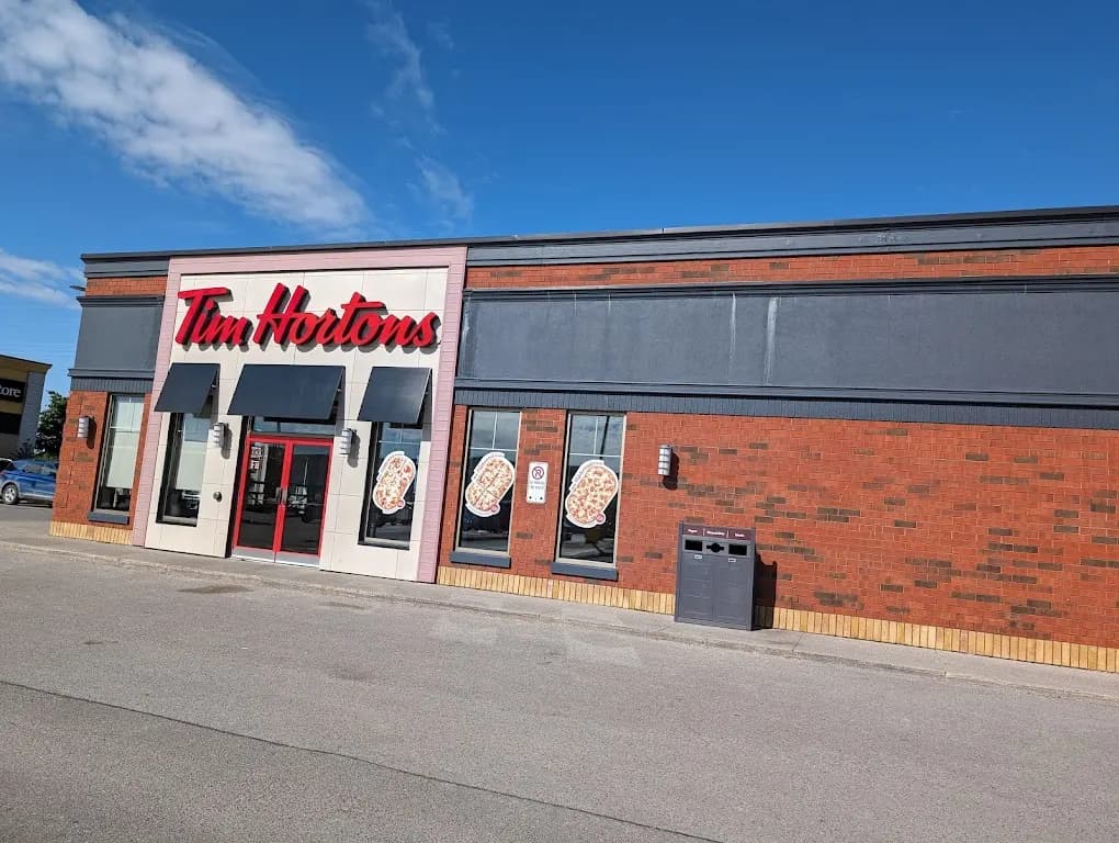 Tim Hortons storefront and interior at 5939 Baldwin Street, Brooklin, ON