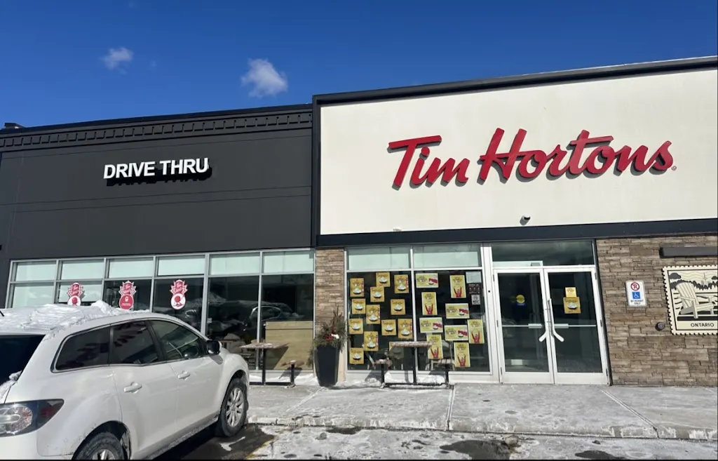 Tim Hortons storefront and interior at 3500 Dundas St E, Burlington, ON
