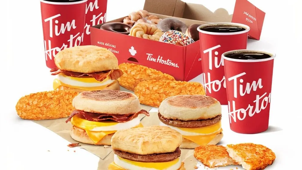 Tim Hortons storefront and interior at 34 Richard William Dr, Caledonia, ON