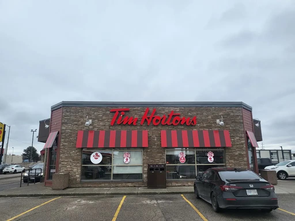 Tim Hortons storefront and interior at 2485 Eagle St, Cambridge, ON