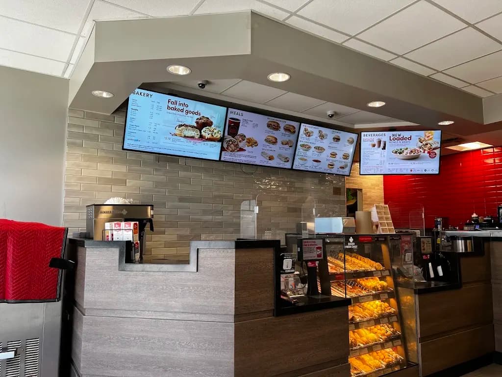 Tim Hortons storefront and interior at 6720 Hwy. 35, Coboconk, ON