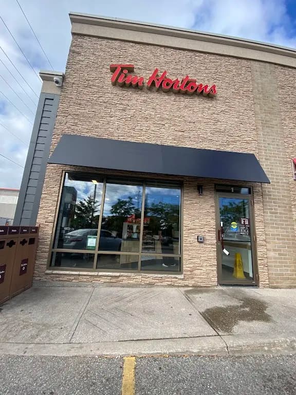 Tim Hortons storefront and interior at 4 High St, Collingwood, ON