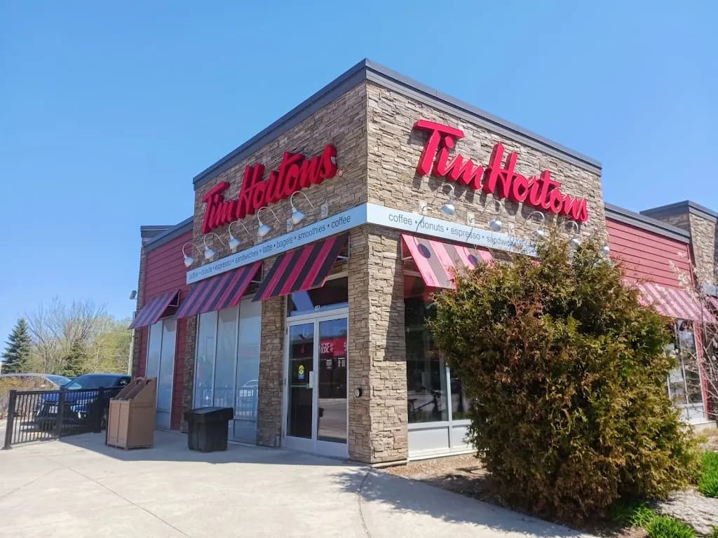 Tim Hortons storefront and interior at 277 First St, Collingwood, ON