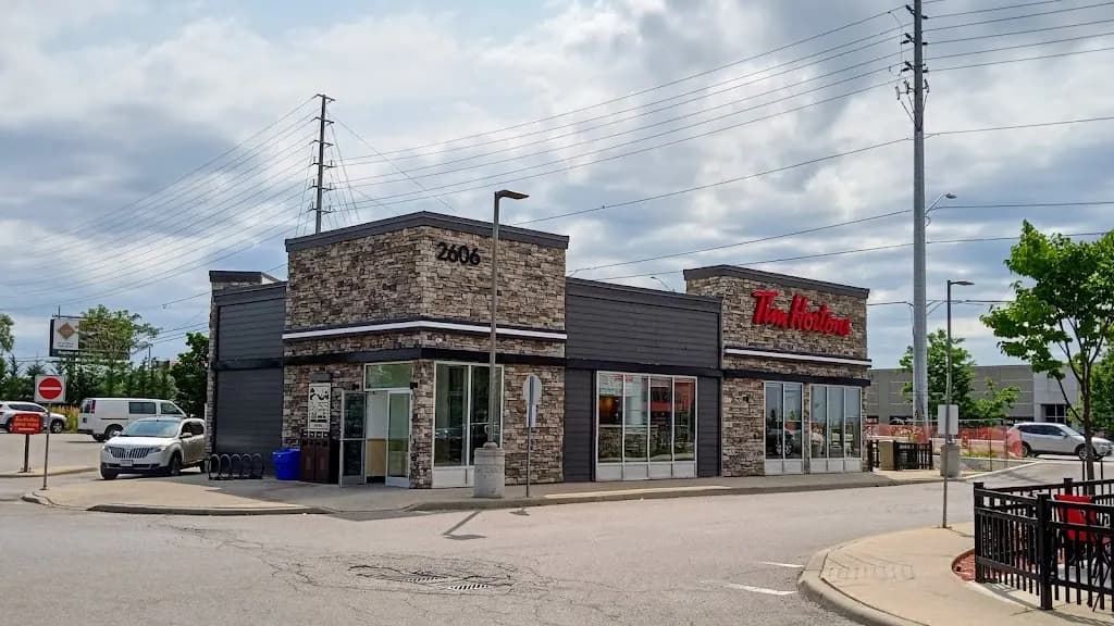 Tim Hortons storefront and interior at 2606 Rutherford Road, Concord, ON