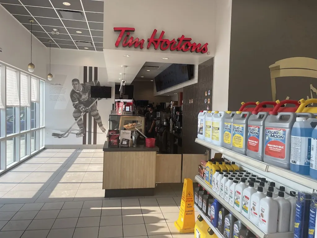 Tim Hortons storefront and interior at 100 Second Avenue & Hwy 17, Coniston, ON