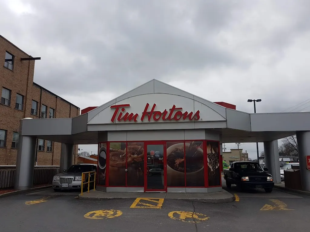 Tim Hortons storefront and interior at 851 Pitt St, Cornwall, ON