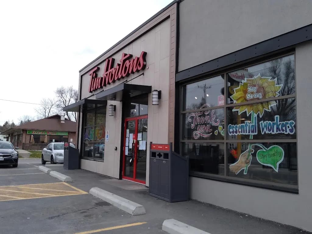 Tim Hortons storefront and interior at 282 Ridgeway Rd, Crystal Beach, ON