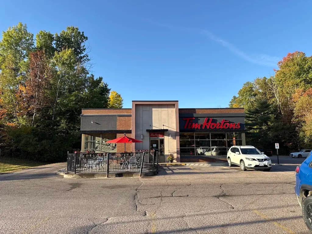 Tim Hortons storefront and interior at 33235 Highway #17, Deep River, ON