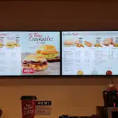 Tim Hortons storefront and interior at 424 South Service Rd, Grimsby, ON
