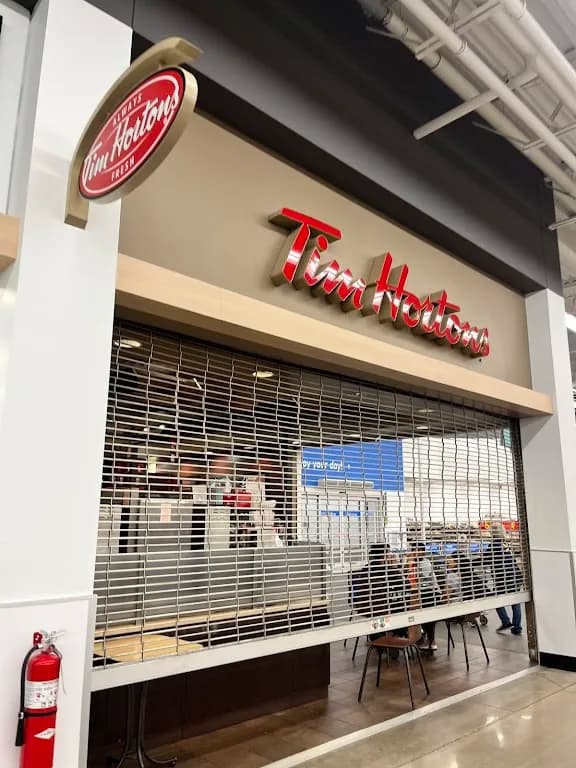 Tim Hortons storefront and interior at 510 Centennial Parkway North, Hamilton, ON