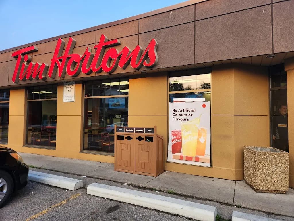 Tim Hortons storefront and interior at 951 King St West, Hamilton, ON