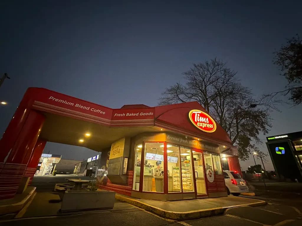Tim Hortons storefront and interior at 954 Barton St East, Hamilton, ON