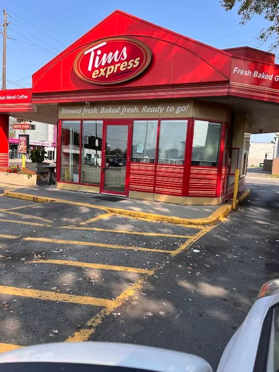 Tim Hortons storefront and interior at 2471 Barton St E, Hamilton, ON
