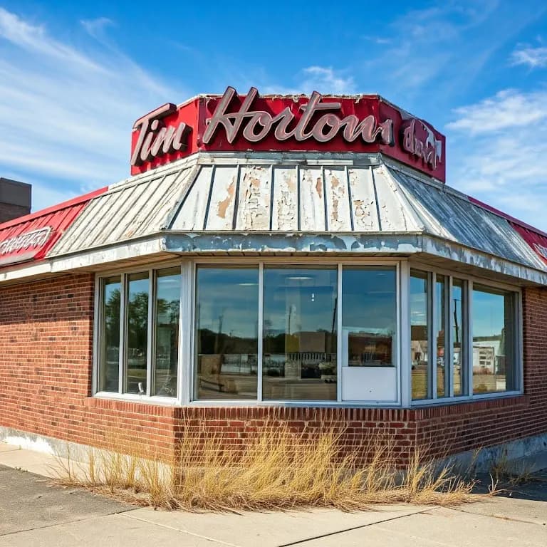 Tim Hortons storefront and interior at 639 Tenth St, Hanover, ON