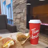 Tim Hortons storefront and interior at 13349 Ilderton Road, Ilderton, ON