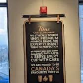 Tim Hortons storefront and interior at 4 King St E, Kitchener, ON