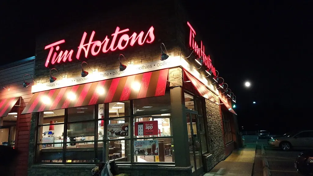 Tim Hortons storefront and interior at 700 Westmount Rd E, Kitchener, ON