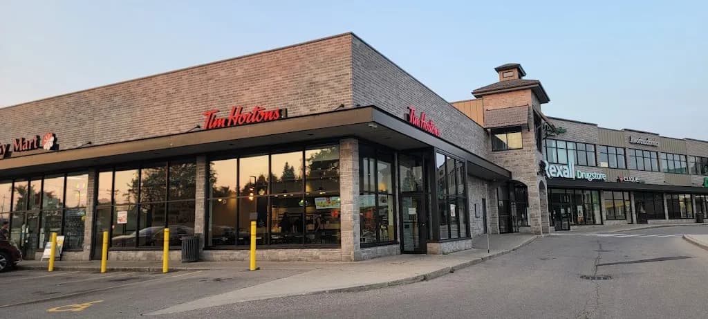 Tim Hortons storefront and interior at 851 Fischer Hallman Rd, Kitchener, ON
