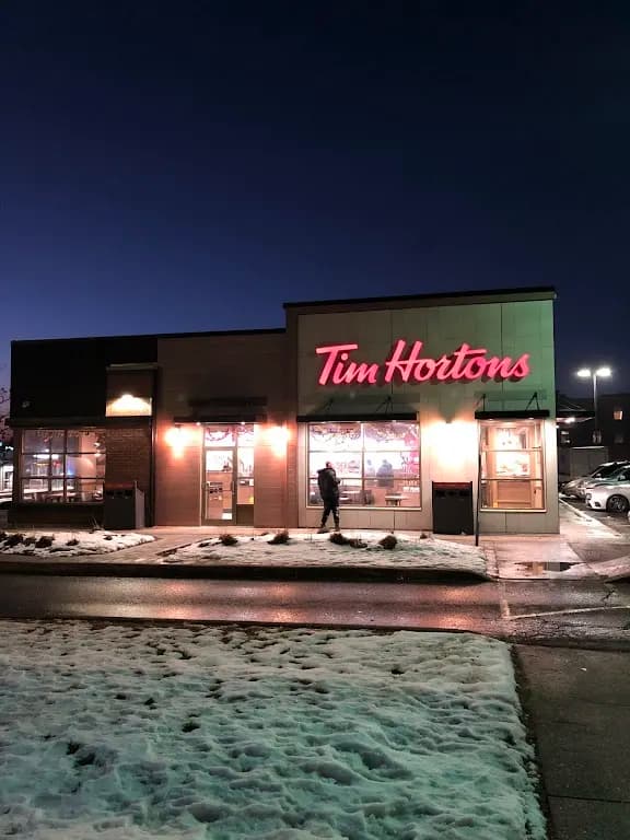 Tim Hortons storefront and interior at 925 King St E, Kitchener, ON