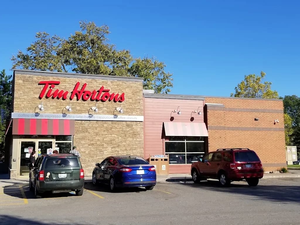 Tim Hortons storefront and interior at 146 Clarke Sideroad, London, ON