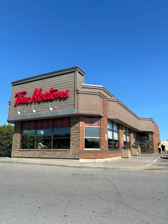 Tim Hortons storefront and interior at 14121 Highway 62, Madoc, ON
