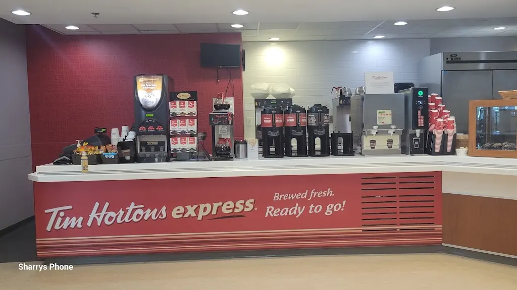 Tim Hortons storefront and interior at Honda Office - Employee Access Only, Markham, ON