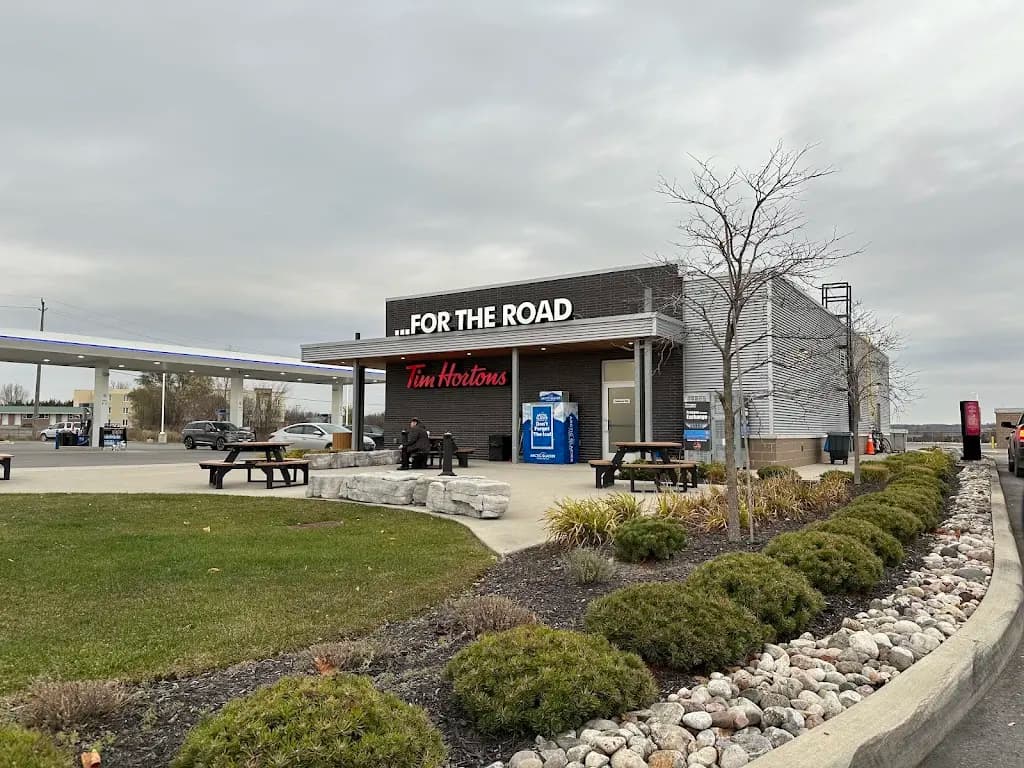 Tim Hortons storefront and interior at 14 Community Rd, Napanee, ON