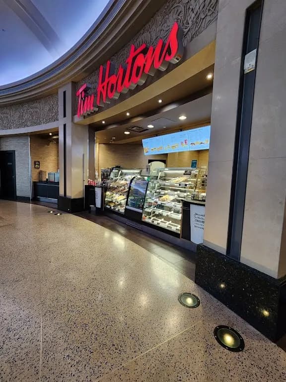 Tim Hortons storefront and interior at 6380 Fallsview Blvd, Niagara Falls, ON