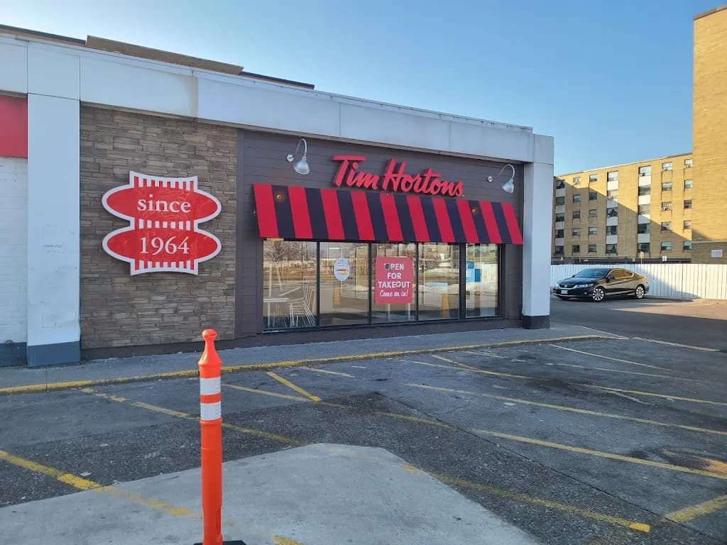 Tim Hortons storefront and interior at 4926 Bathurst St, North York, ON