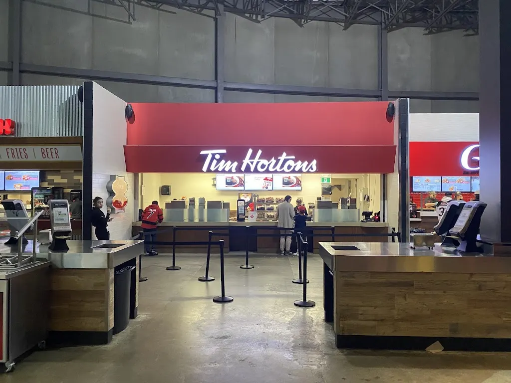 Tim Hortons storefront and interior at 1000 Palladium Drive, Ottawa, ON