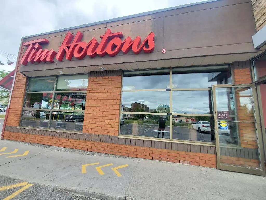 Tim Hortons storefront and interior at 1384 Baseline Rd, Ottawa, ON