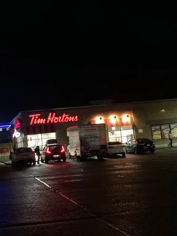 Tim Hortons storefront and interior at 100 Pembroke St E, Pembroke, ON