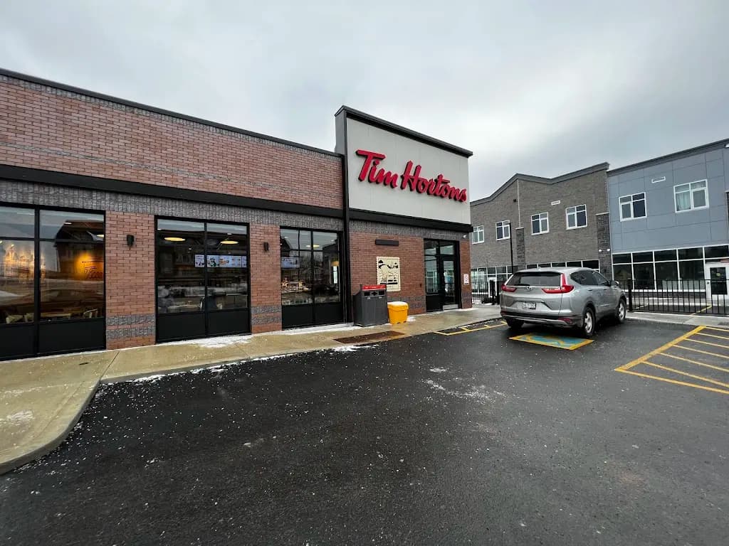 Tim Hortons storefront and interior at 106 Chandler Crescent, Peterborough, ON