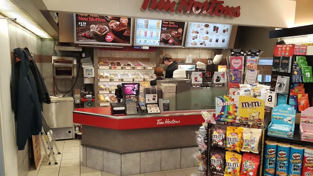 Tim Hortons storefront and interior at 336 Lansdowne St E, Peterborough, ON