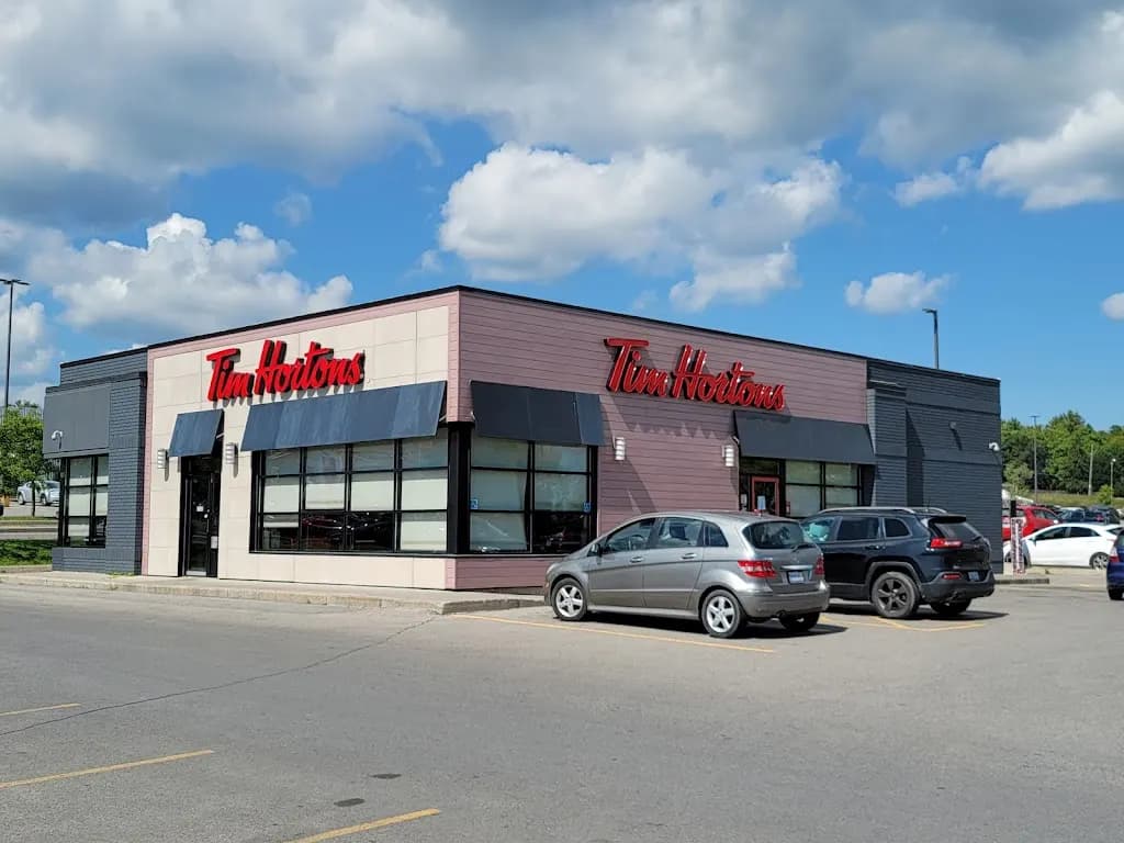 Tim Hortons storefront and interior at 1200 Landsdowne St W, Peterborough, ON