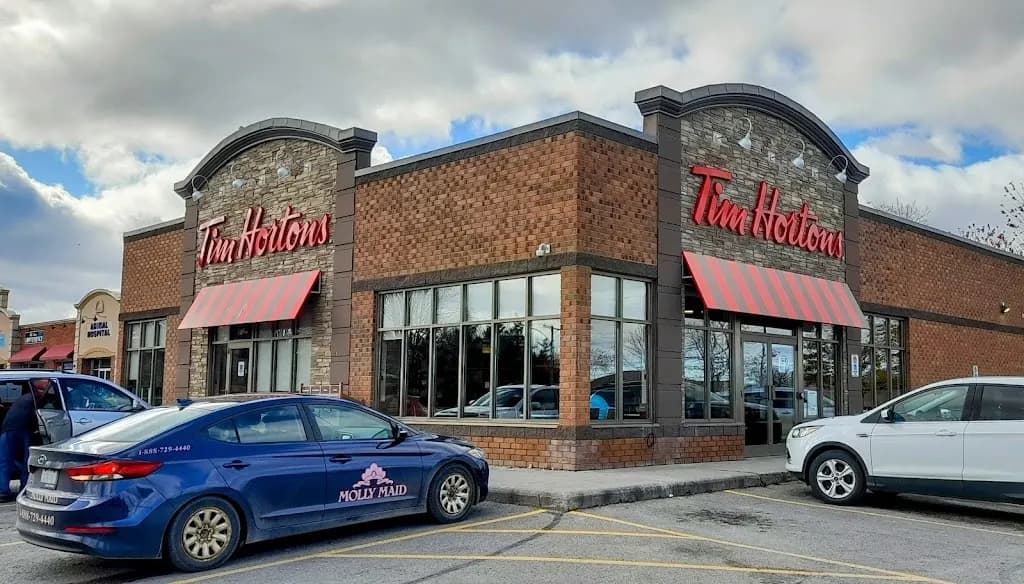 Tim Hortons storefront and interior at 15930 Old Simcoe Rd, Port Perry, ON