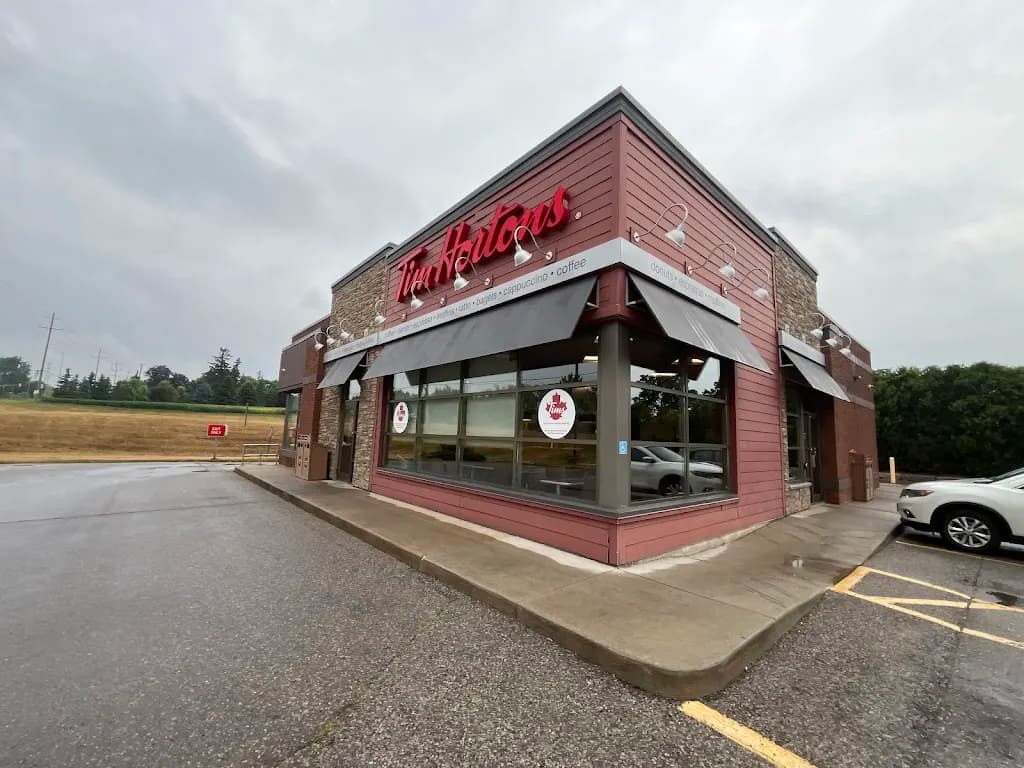 Tim Hortons storefront and interior at 184 Brant Rd, Saint George, ON