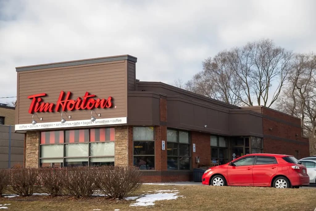Tim Hortons storefront and interior at 1399 Colborne Road, Sarnia, ON