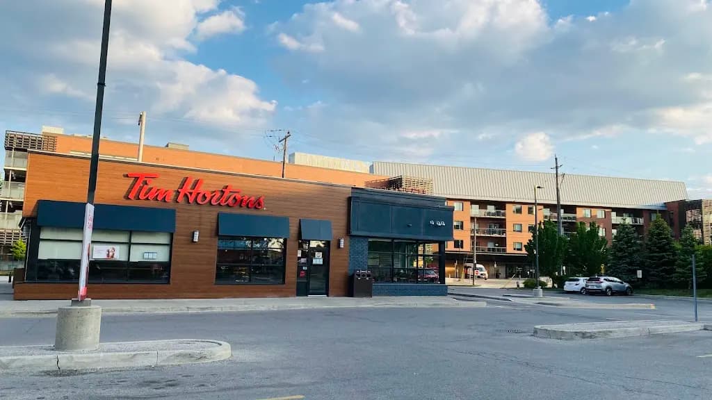 Tim Hortons storefront and interior at 720 Warden Ave, Scarborough, ON