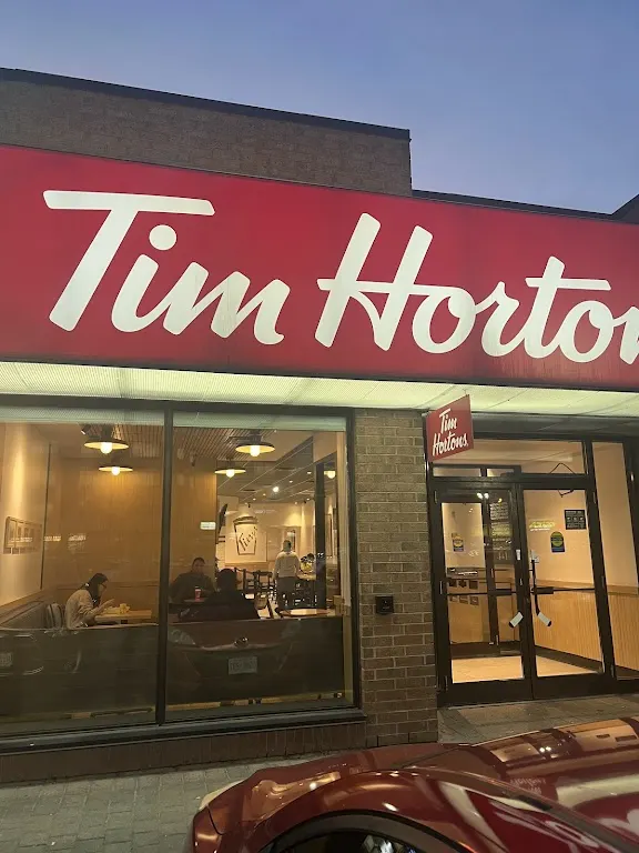 Tim Hortons storefront and interior at 4186 Finch Ave East, Scarborough, ON
